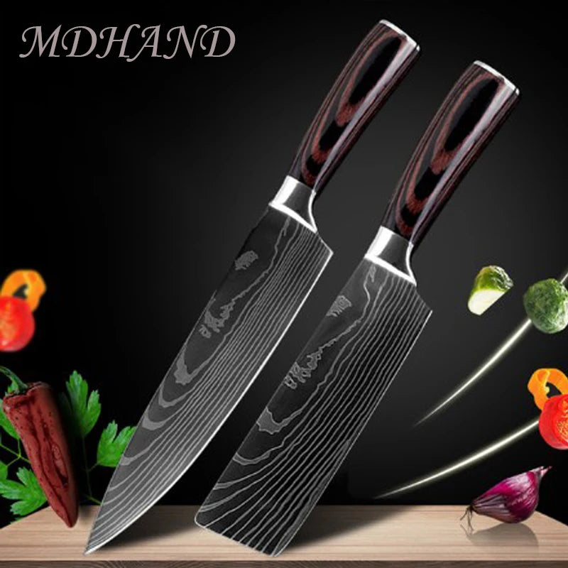Sharp Chef Knife Stainless Steel Laser Damascus Style Cleaver