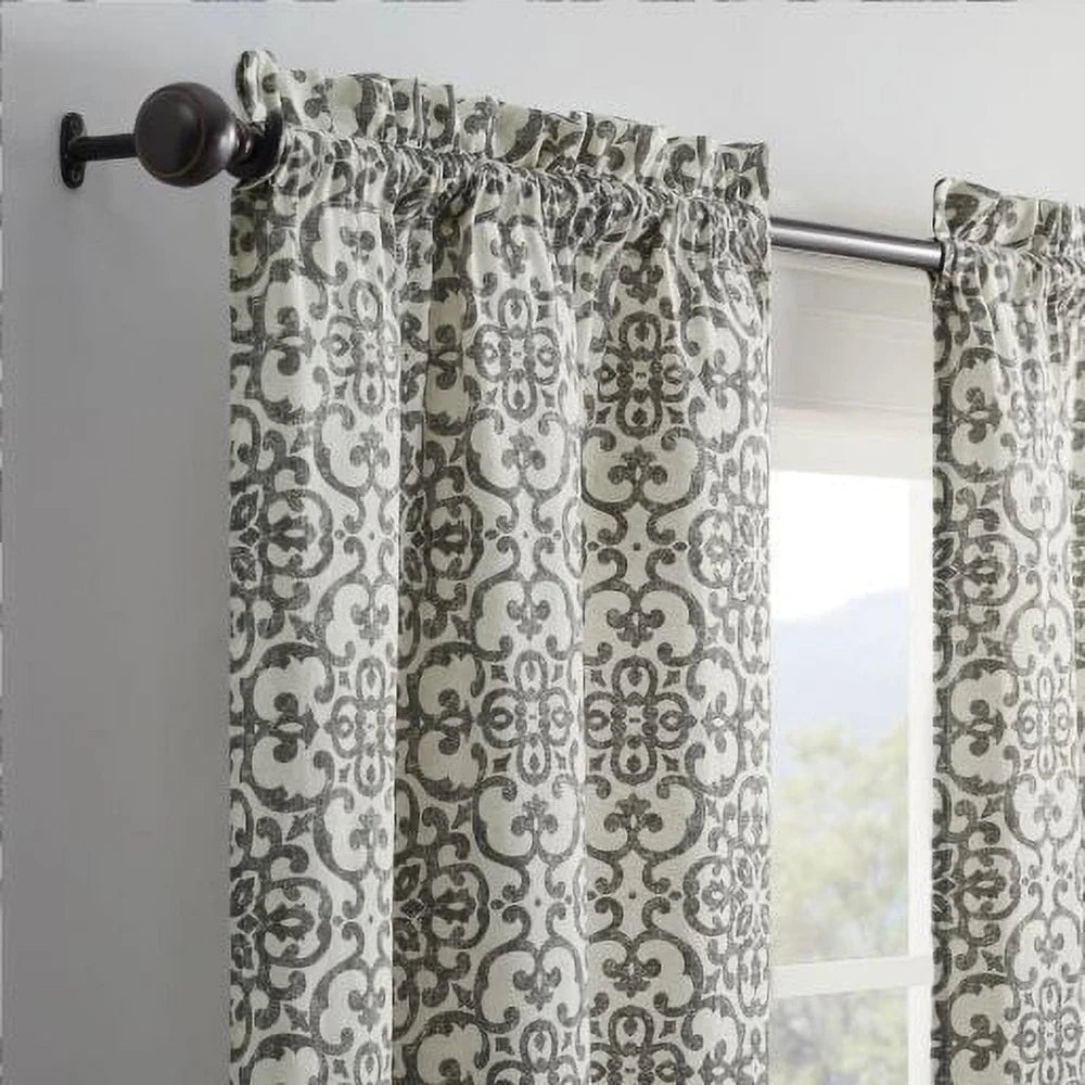 Window Curtains Rod Pocket Semi Sheer Medallion Print 2-Pack