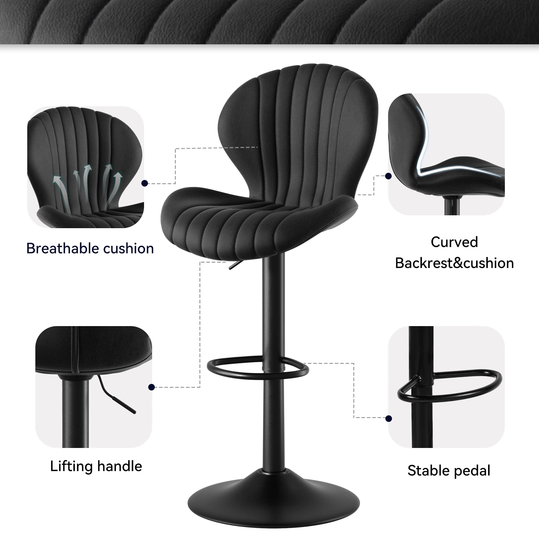 2 Pcs Set Dining Chair Backrest Bar Stools Adjustable Height Rotating Kitchen Home Furniture