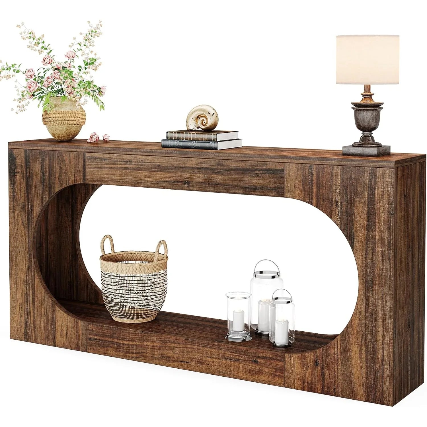 Narrow Sofa Entryway Table with 2-Tier Storage Shelf