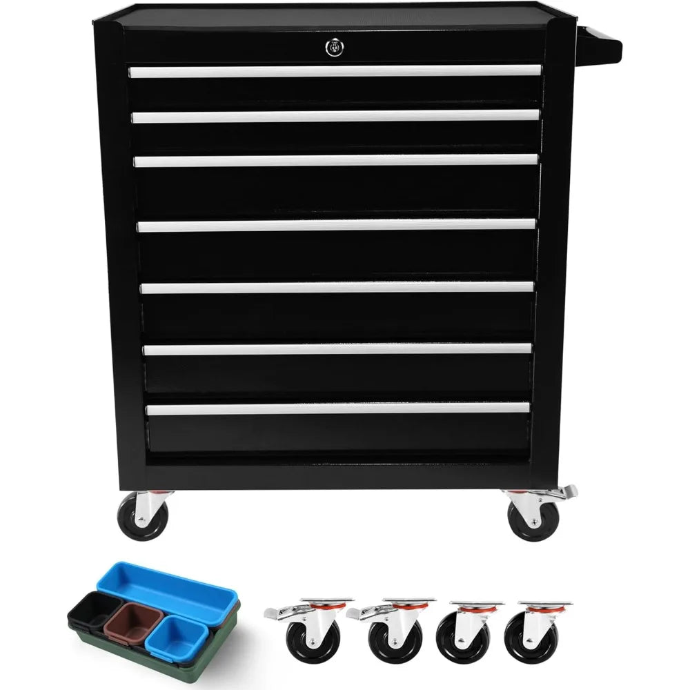 Tool Cart with 7 Organizer Tray Divider Set & Wheels