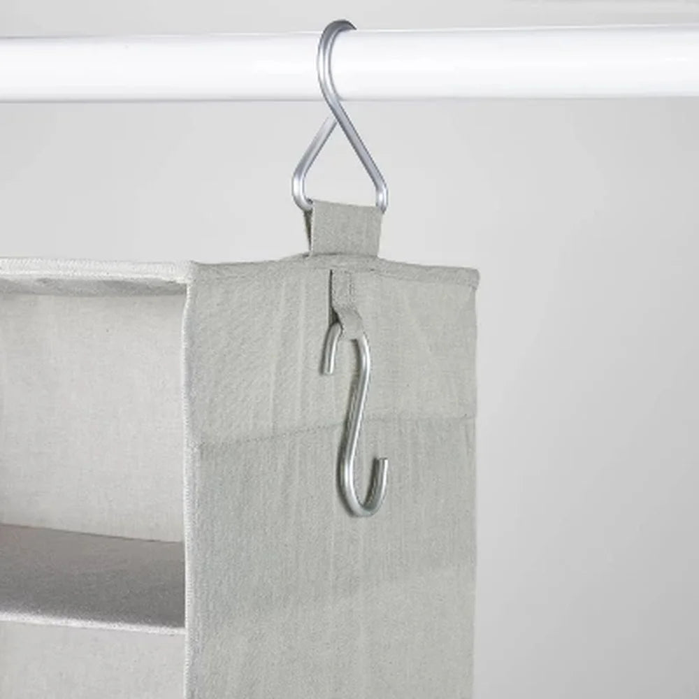 Hanging Fabric Storage Organizer with 3 Shelves Accessory Hooks