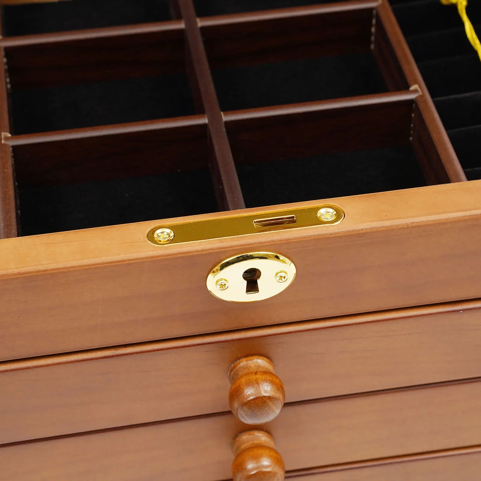 6 Tiers Wooden Jewelry Storage Box Organizer with Mirror and Lock