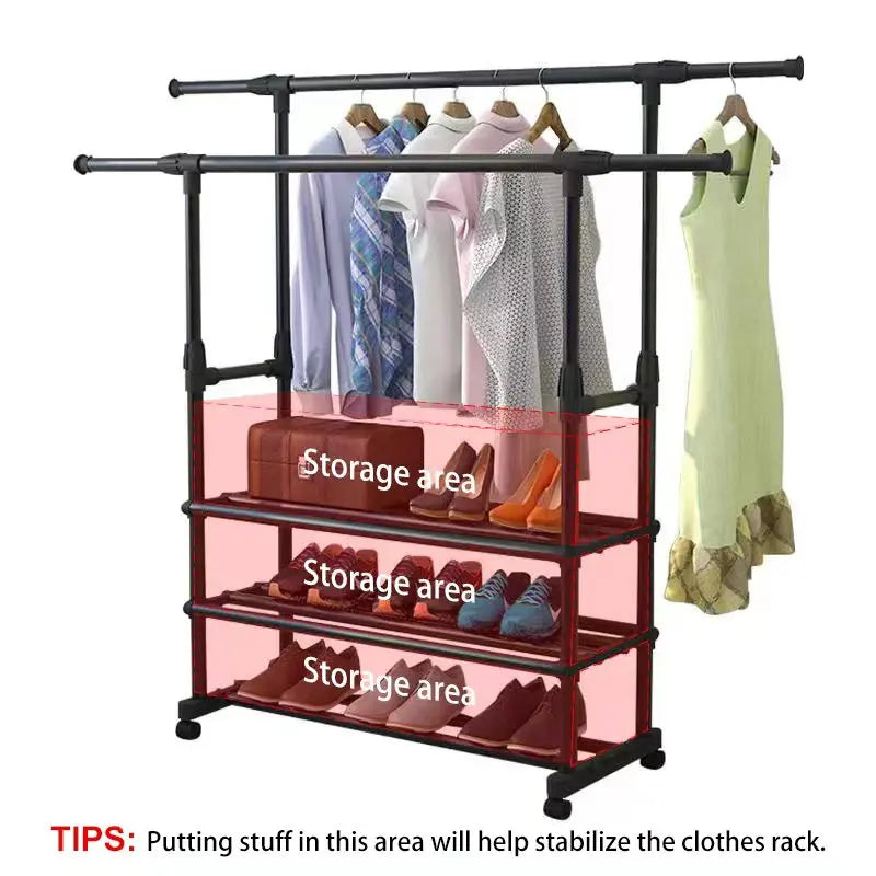 Double Rail Clothes Garment Rack Heavy Duty