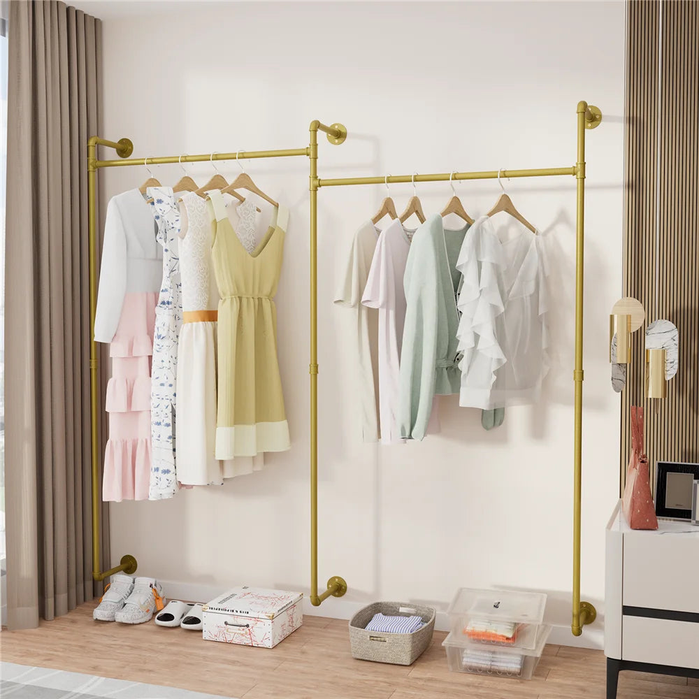 Industrial Pipe Clothing Rack Wall Mounted