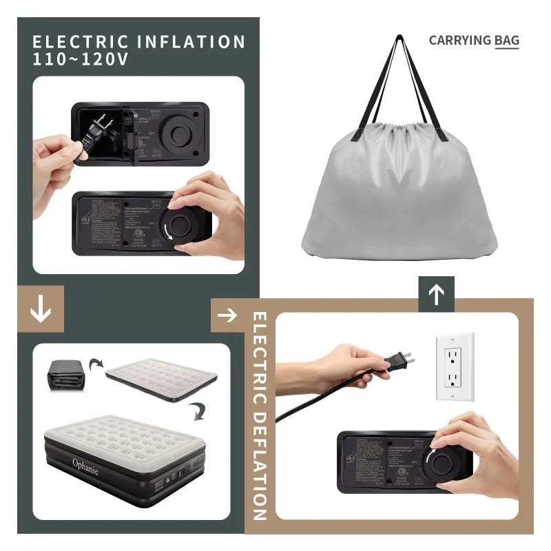 Ophanie Queen Air Mattress,  Puncture-Resistant, Quick Inflation/Deflation