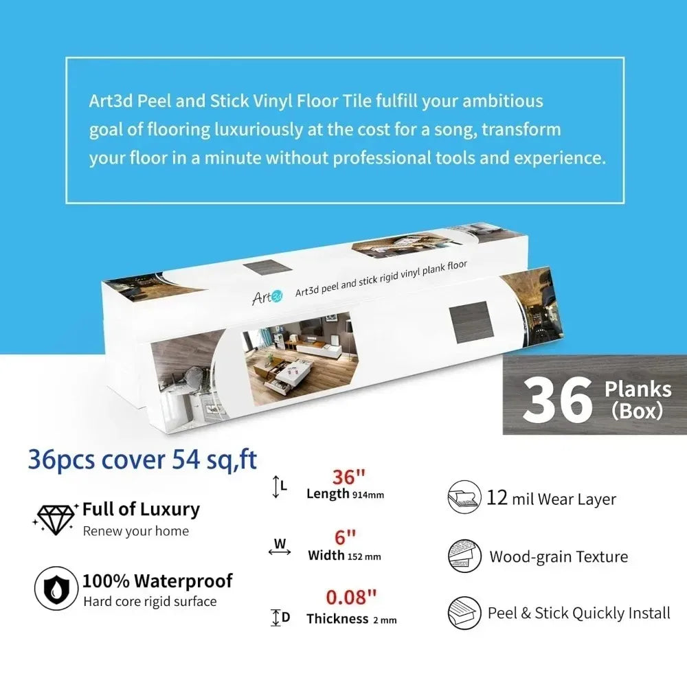 36-Pack 54 Sq.Ft Peel and Stick Floor Tile Vinyl Wood Plank