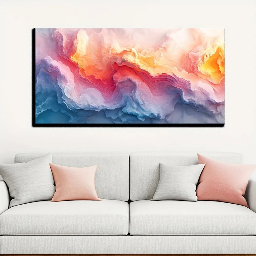 Modern fantasy painting navy blue yellow abstract wall decoration