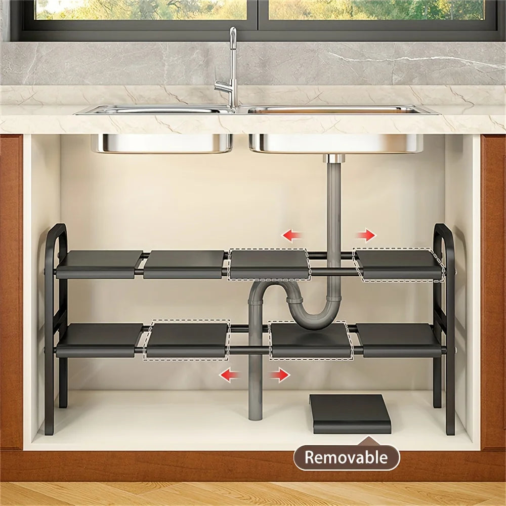 Expandable Cabinet Shelf Organizer Storage Rack With Removable Baskets