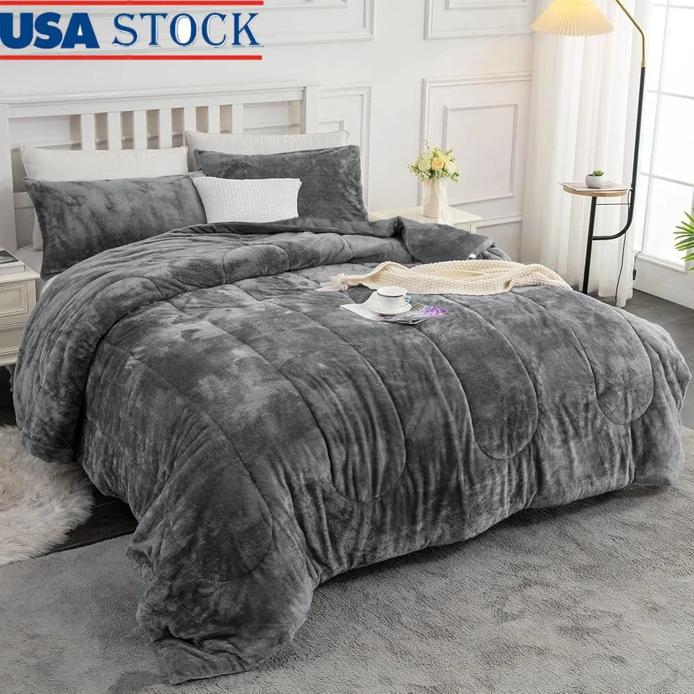 Comforter Set Queen Size Ultra Soft Fluffy Plush Velvet Cozy Warm