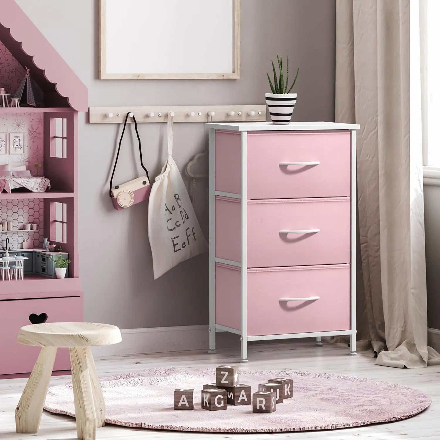 Nightstand with 3 Drawers  Accent End Table Chest for Home