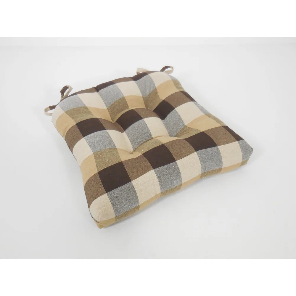 Set of 4 Buffalo Check Chair Cushions Soft Polyester Fiber Ties Indoor