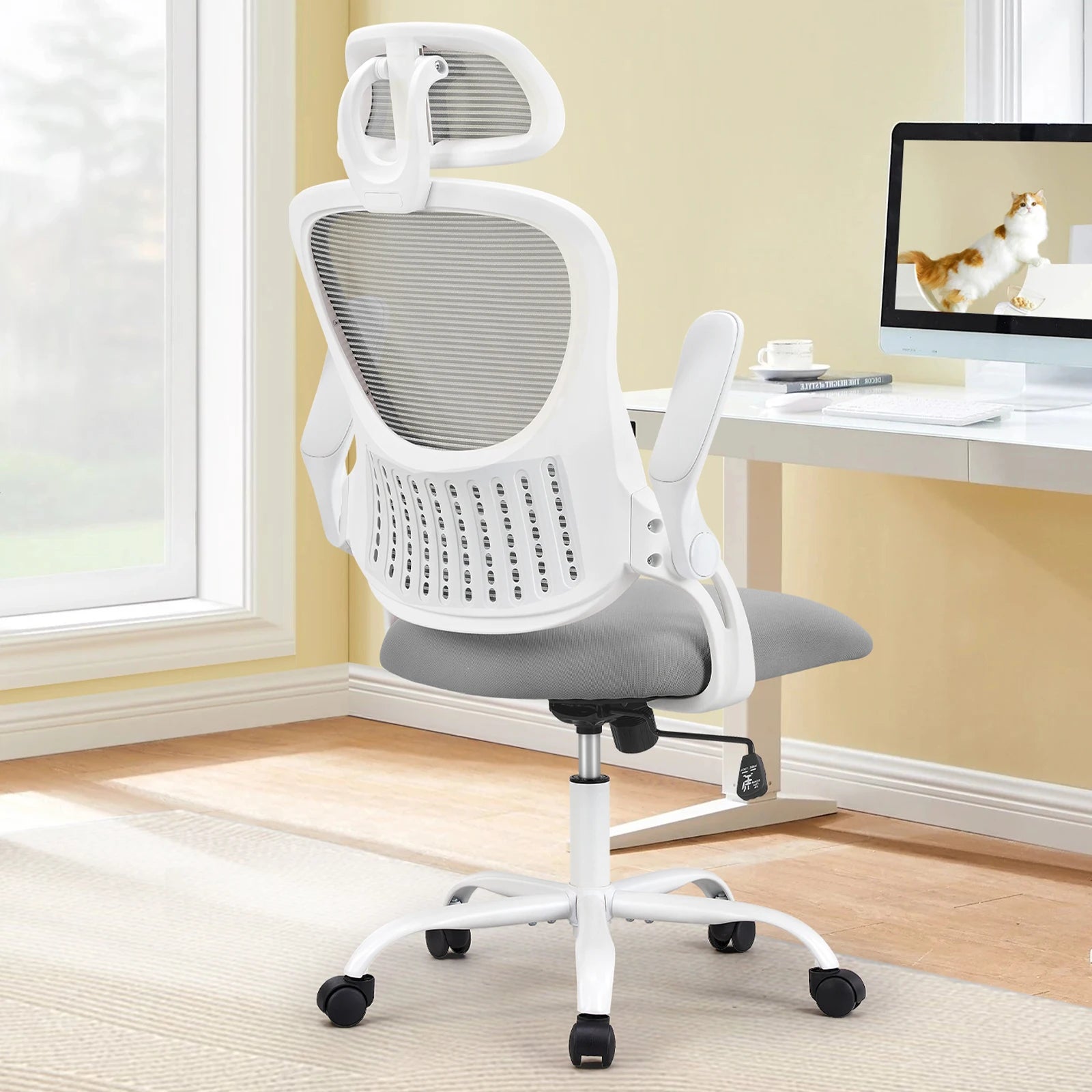 Mesh Ergonomic Office Computer Desk Chair Flip-up Arms Adjustable Headrests