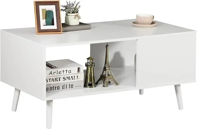 Wooden Coffee Table with Open Storage Shelf