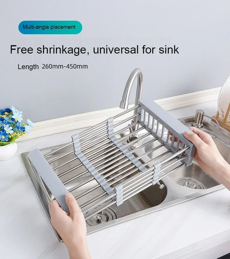 Kitchen Stainless Steel Sink Drain Rack Storage Organizer
