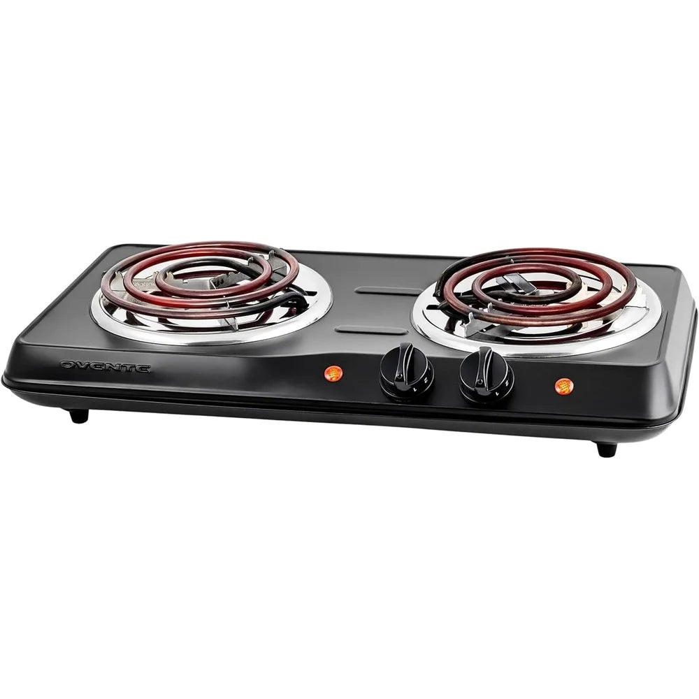 1700W Electric Double Burner Cooktop with Stainless Steel Coil Hot Plates