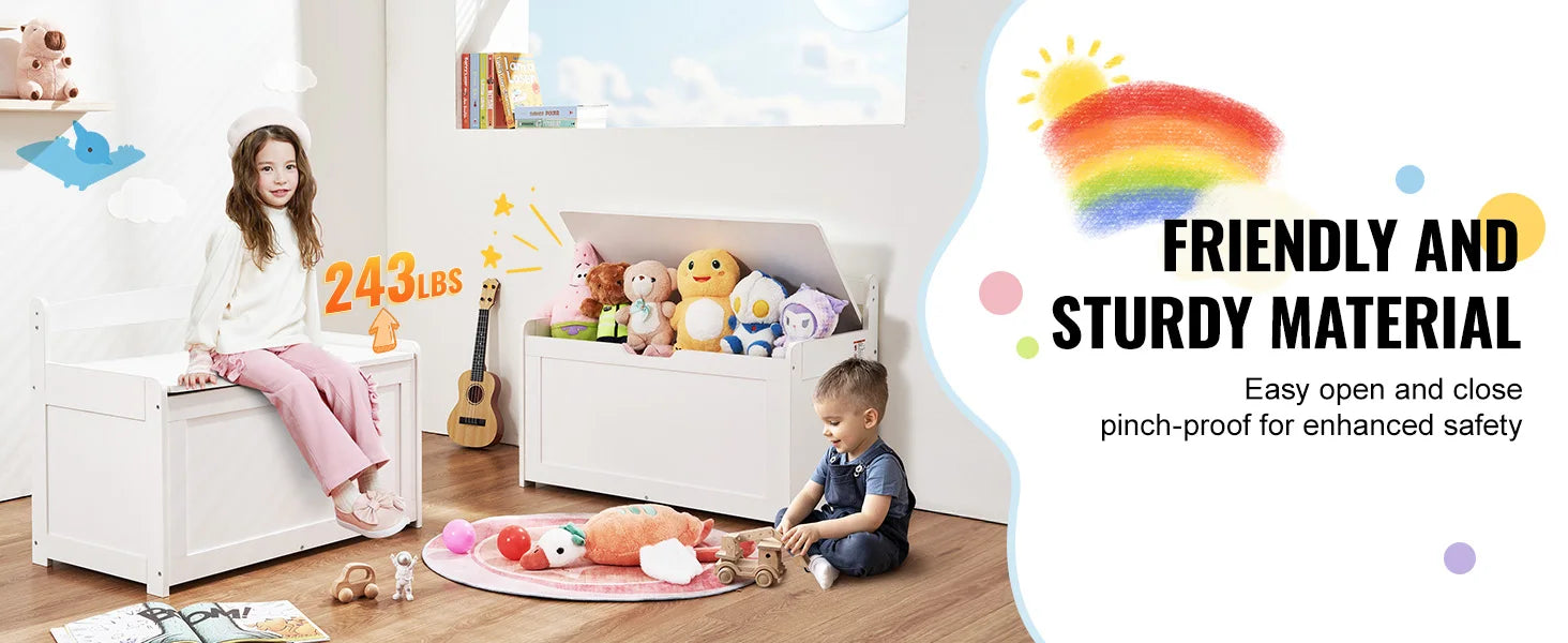 Wooden Toy Chest for Kids Toddler Storage Box with Flip-Top Lid
