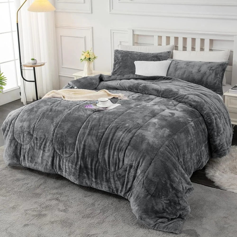 Comforter Set Queen Size Ultra Soft Fluffy Plush Velvet Cozy Warm