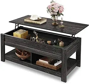 Lift Top Coffee Table with Hidden Compartment and 2 Storage Shelves
