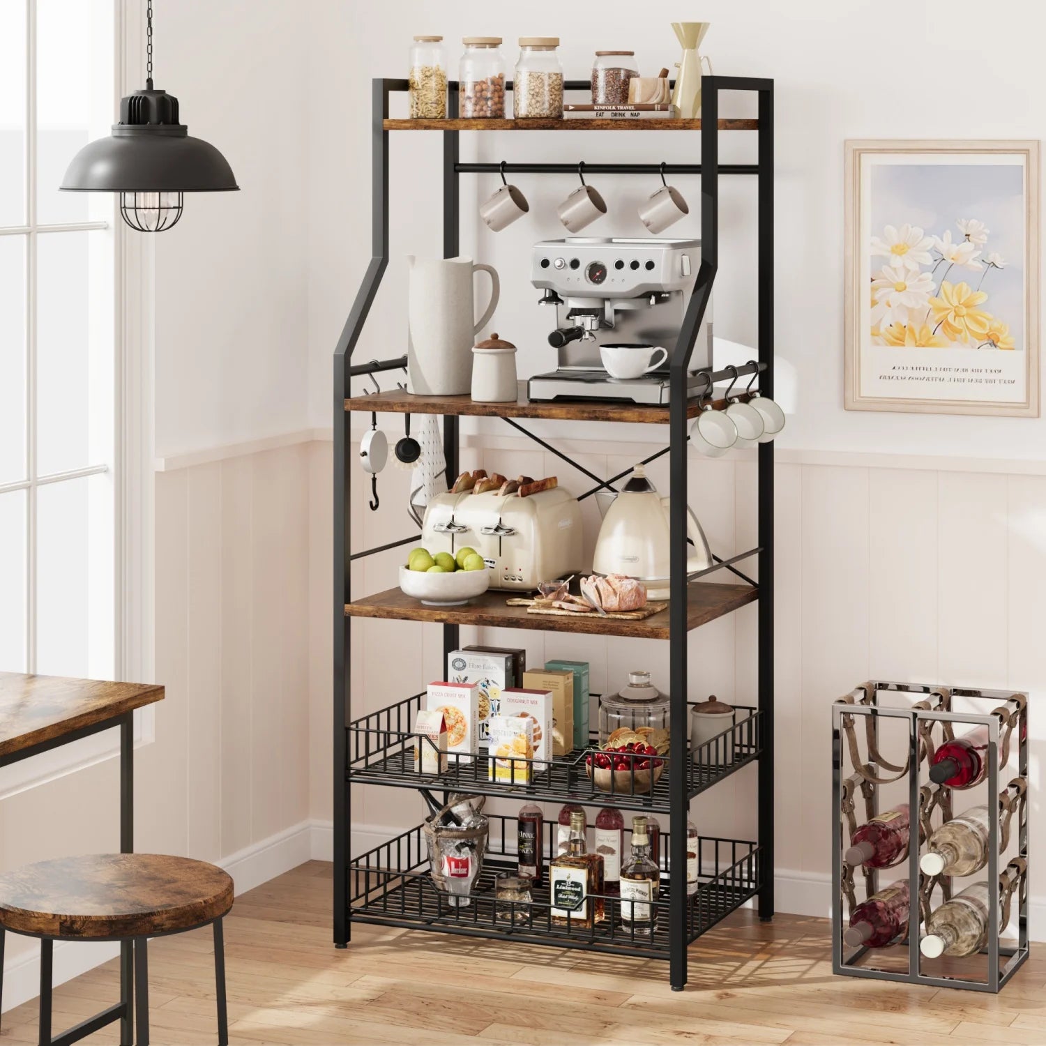Kitchen Bakers Rack Microwave Oven Stand with 2 Large Wire Basket