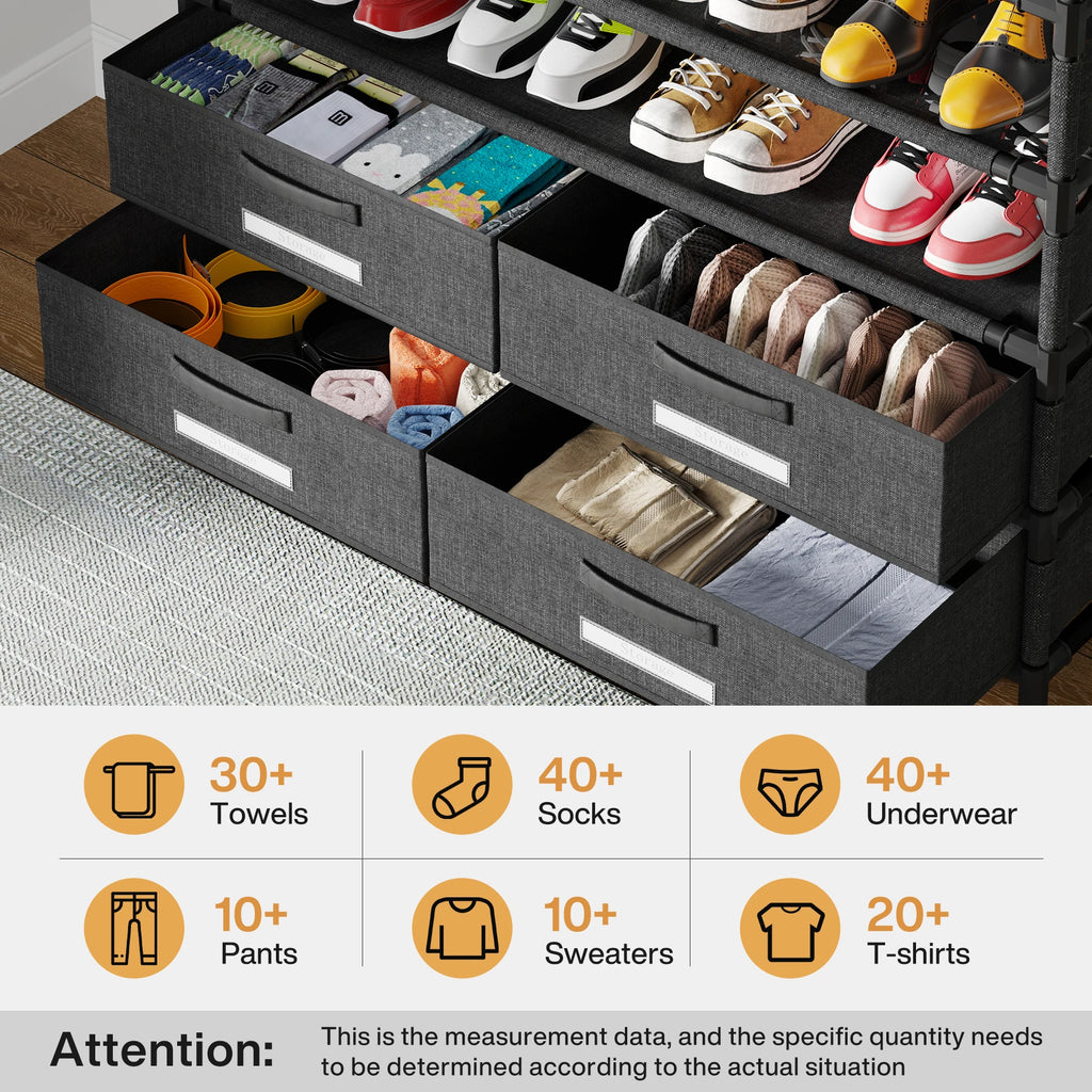10 Tier Shoe Rack Organizer with 4 Bins Drawers for Closet Entryway,