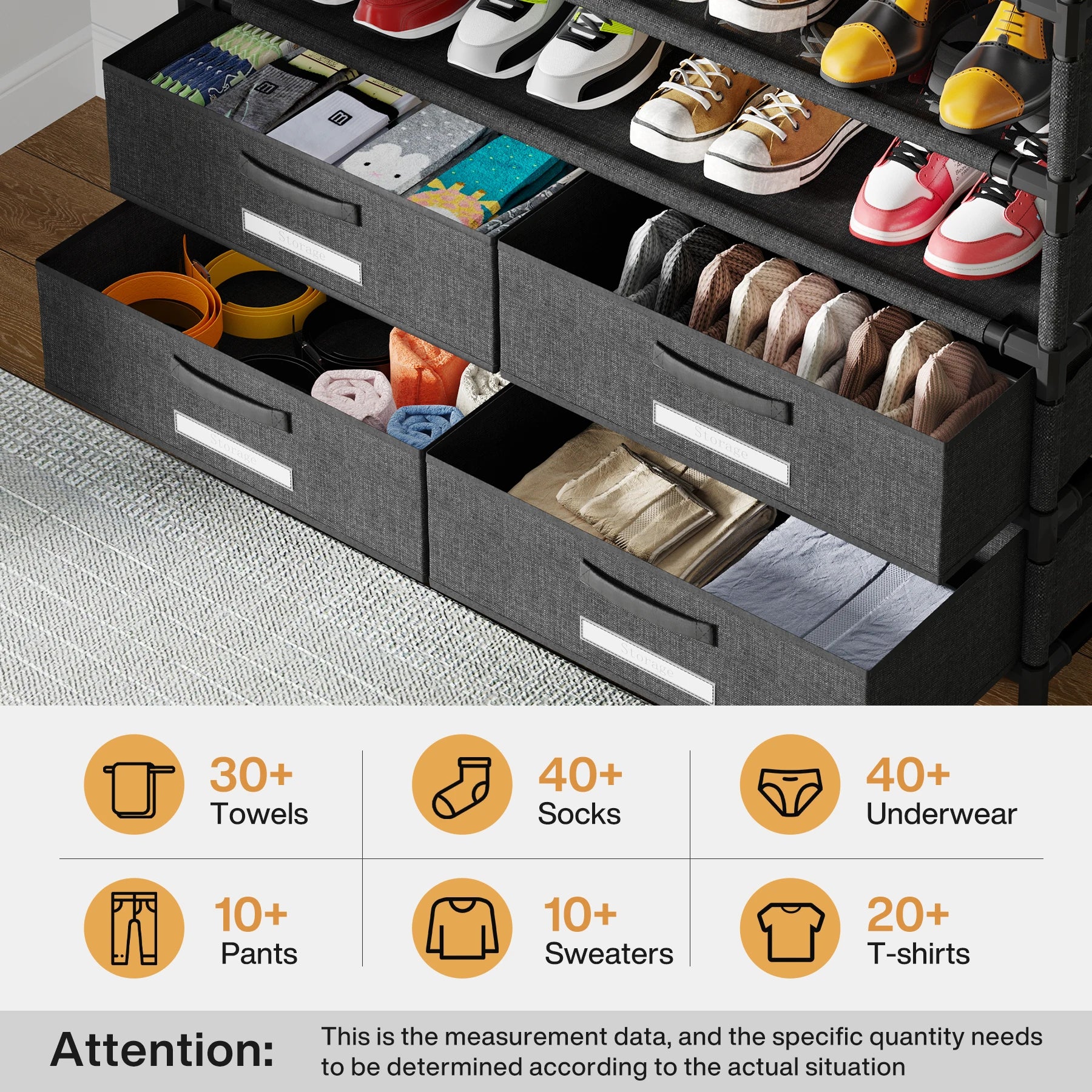 10 Tier Shoe Rack Organizer with 4 Bins Drawers for Closet Entryway,