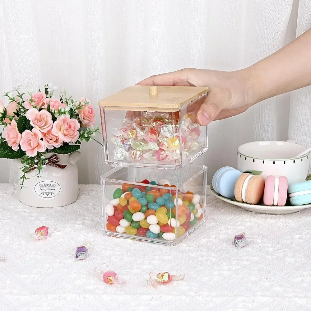 Clear stackable paper clip holder Bamboo cover 2-layer paper clip box