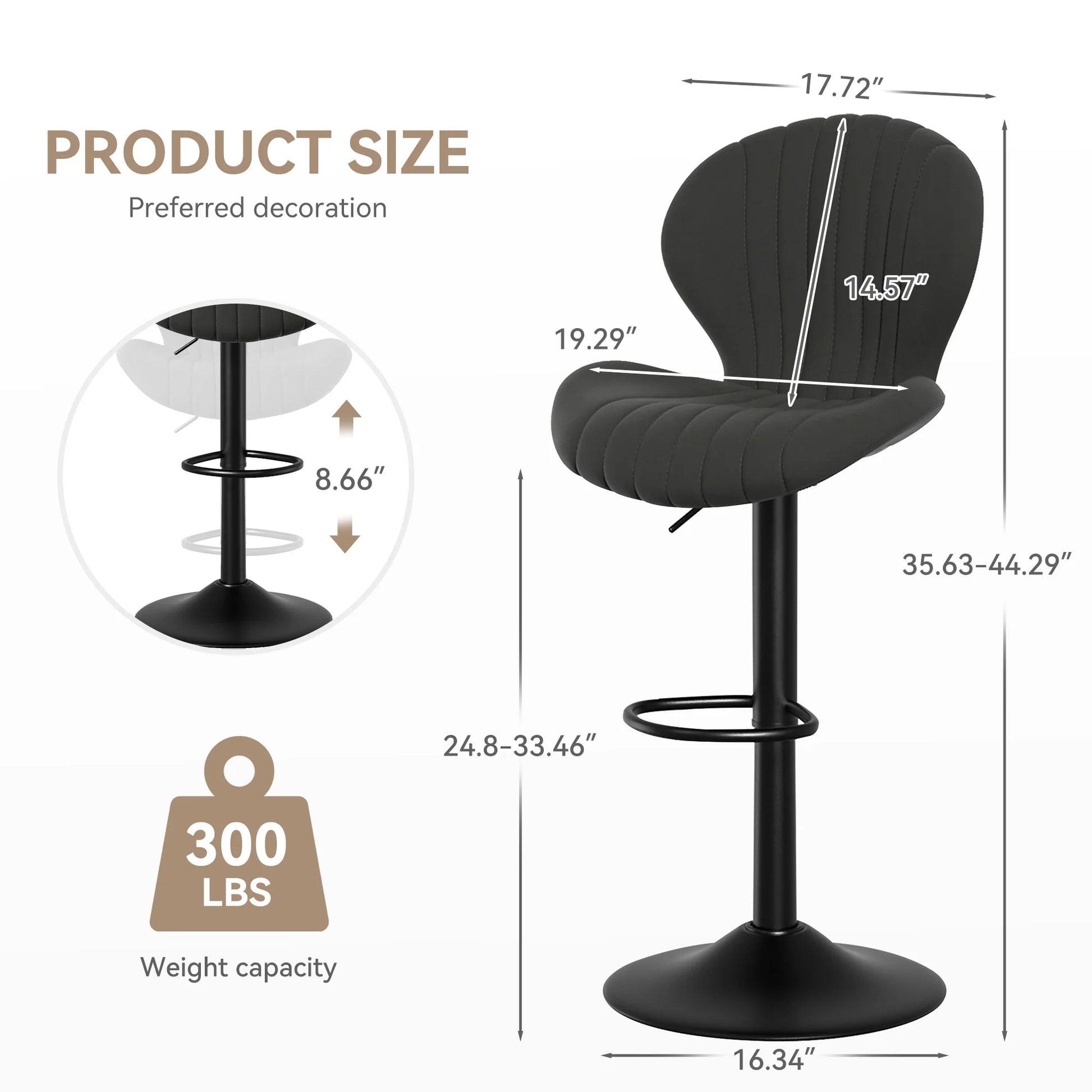 2 Pcs Set Dining Chair Backrest Bar Stools Adjustable Height Rotating Kitchen Home Furniture