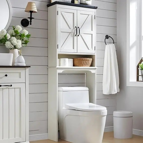 Farmhouse Bathroom Cabinet with Adjustable Shelf & Barn Door,