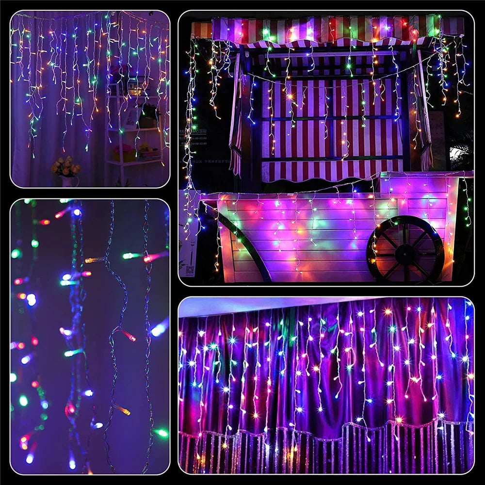Solar Icicle Curtain Lights 8 Modes Outdoor Waterproof