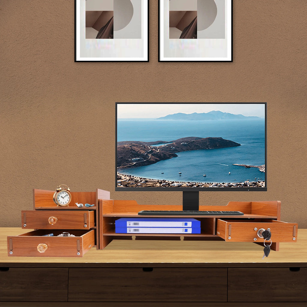 Monitor Stand with Drawers Desk Organizer