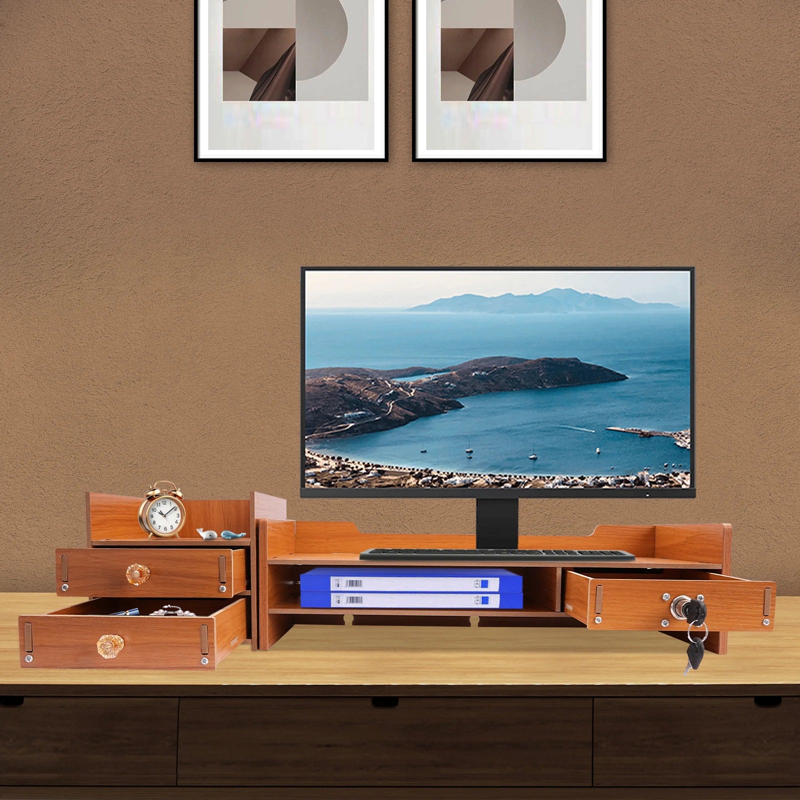 Monitor Stand with Drawers Desk Organizer