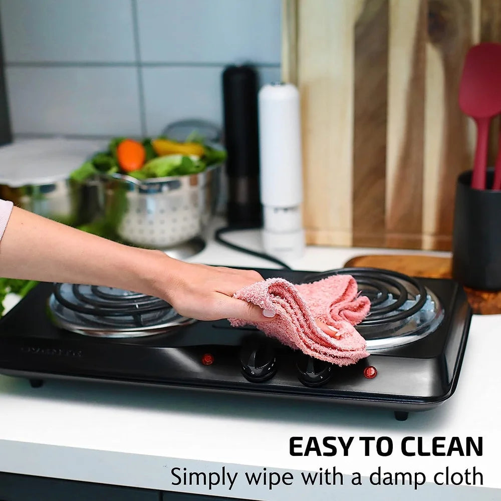 1700W Electric Double Burner Cooktop with Stainless Steel Coil Hot Plates