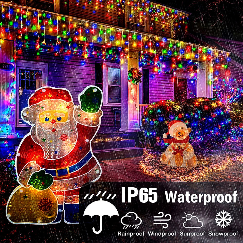 Solar Icicle Curtain Lights 8 Modes Outdoor Waterproof