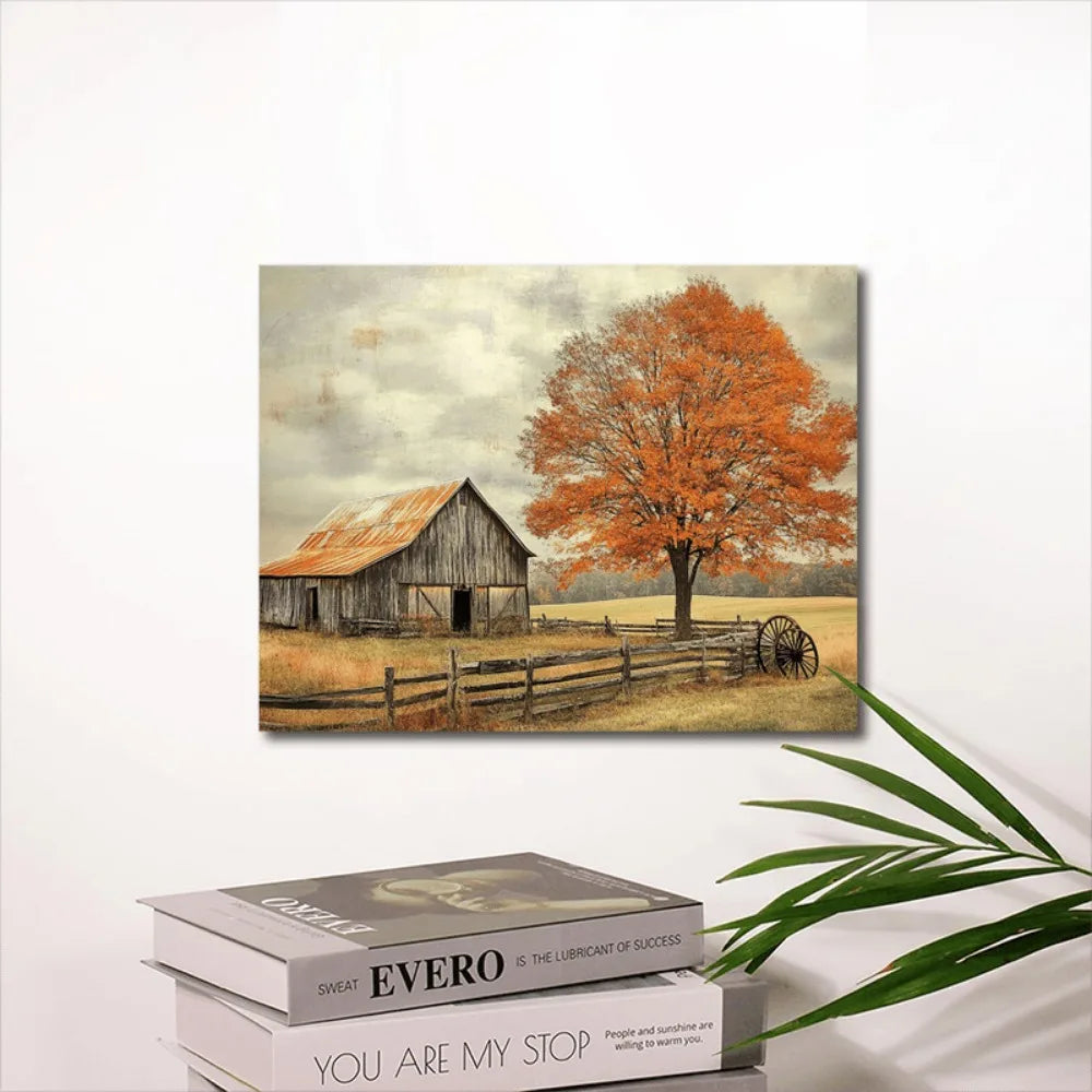 thick wood pine frame, interior country farmhouse scene