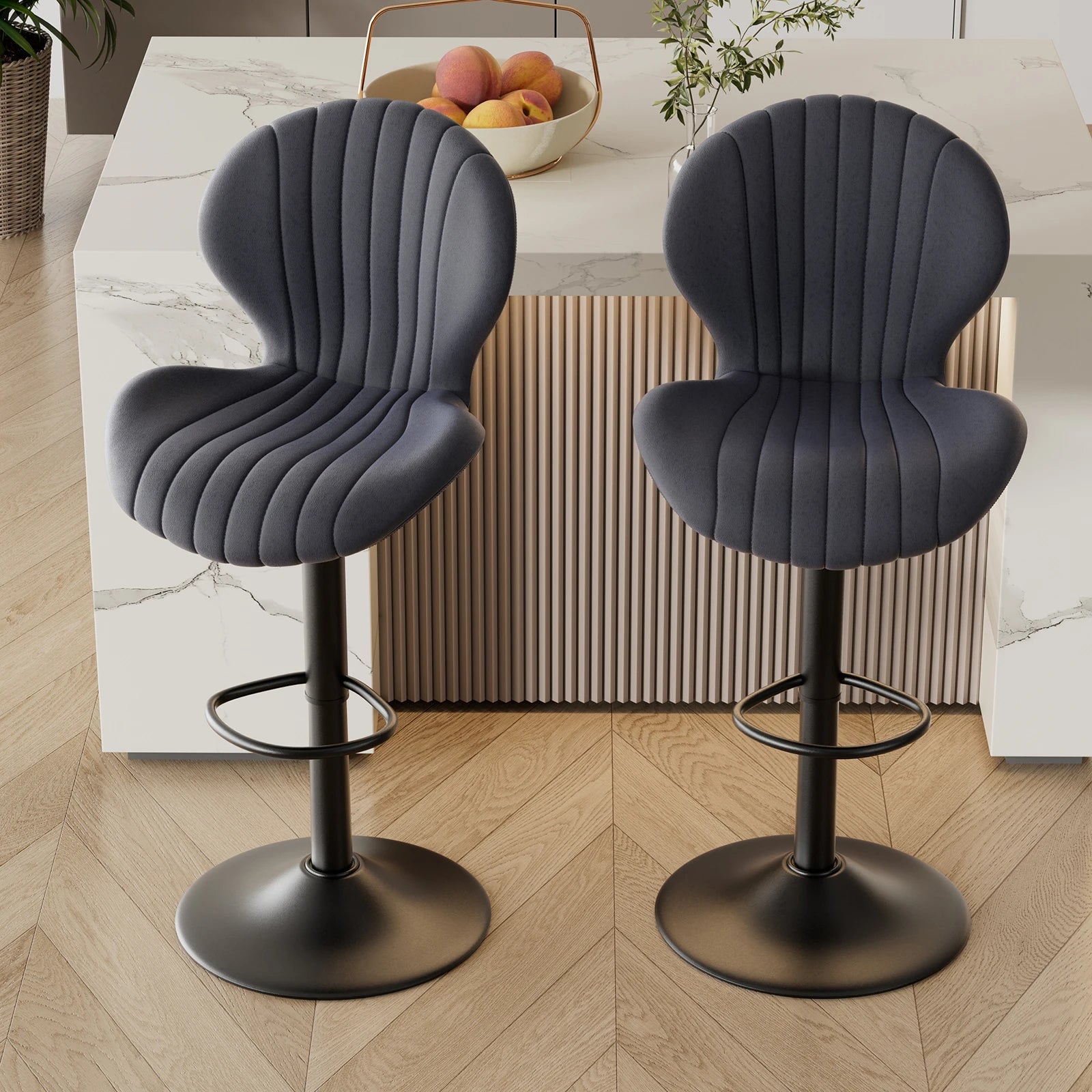 2 Pcs Set Dining Chair Backrest Bar Stools Adjustable Height Rotating Kitchen Home Furniture