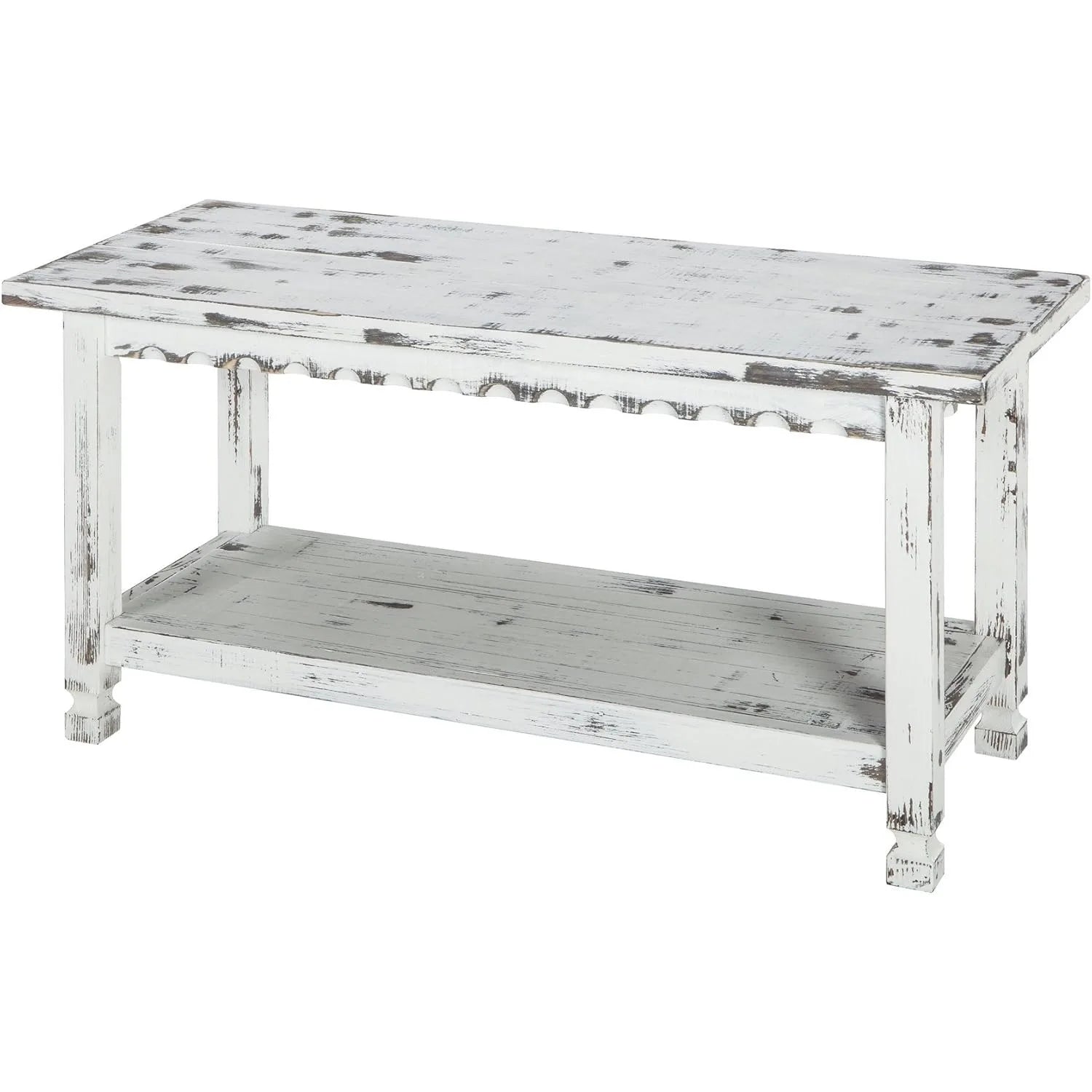 Rustic Cottage Bench w 1 Shelf  Distressed Finish