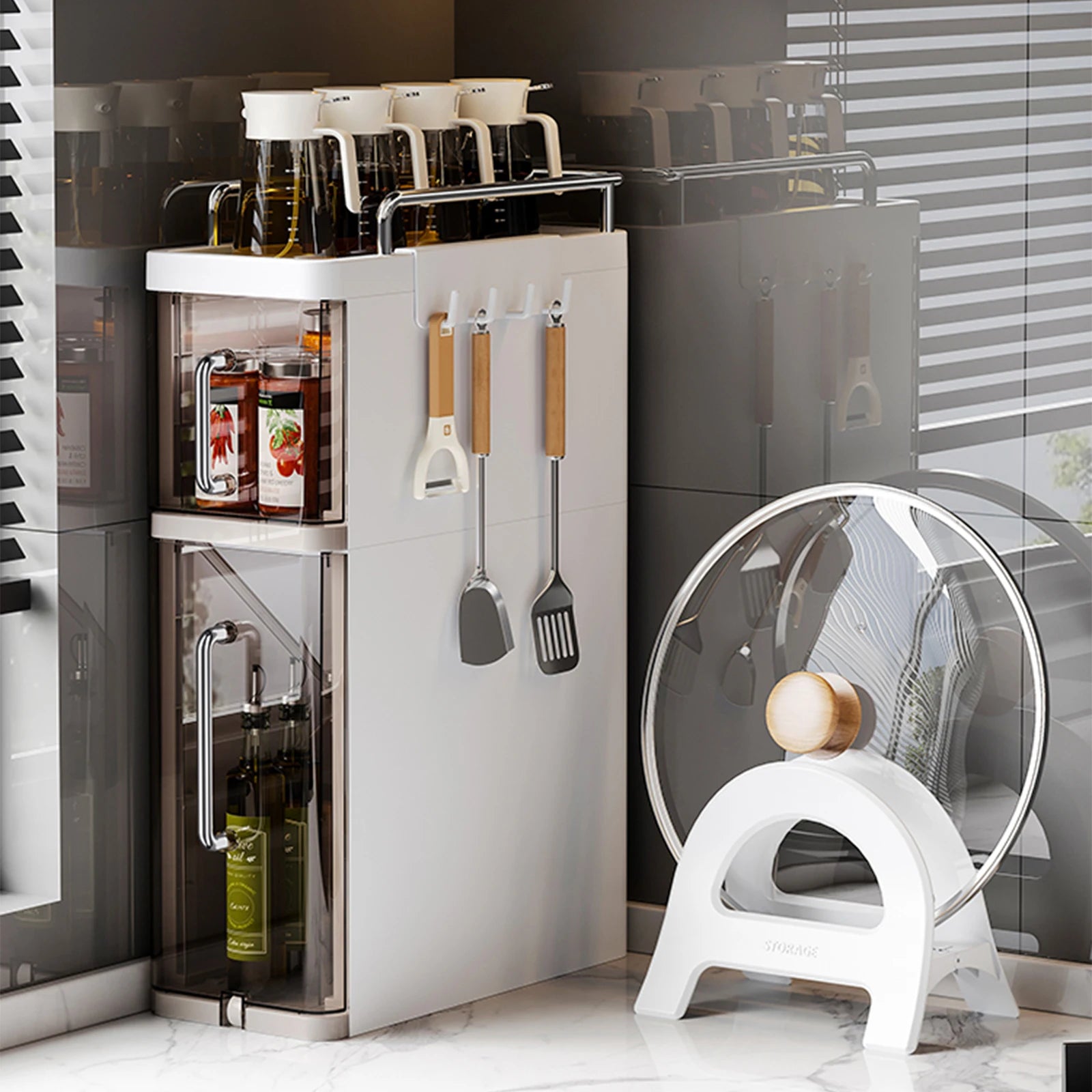 Pull-Out Kitchen Spice Rack Narrow Countertop Organizer