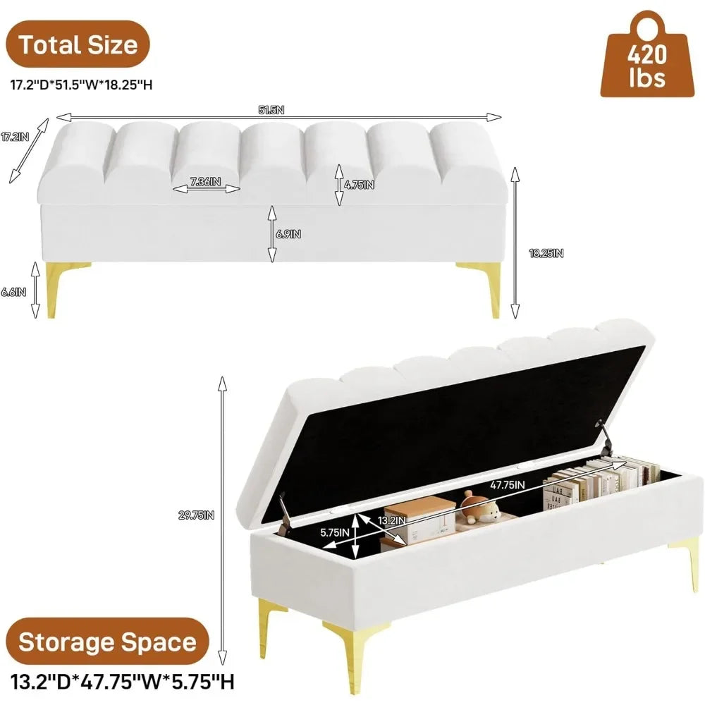 Storage Ottoman Bench for Bedroom with 420lbs Seating