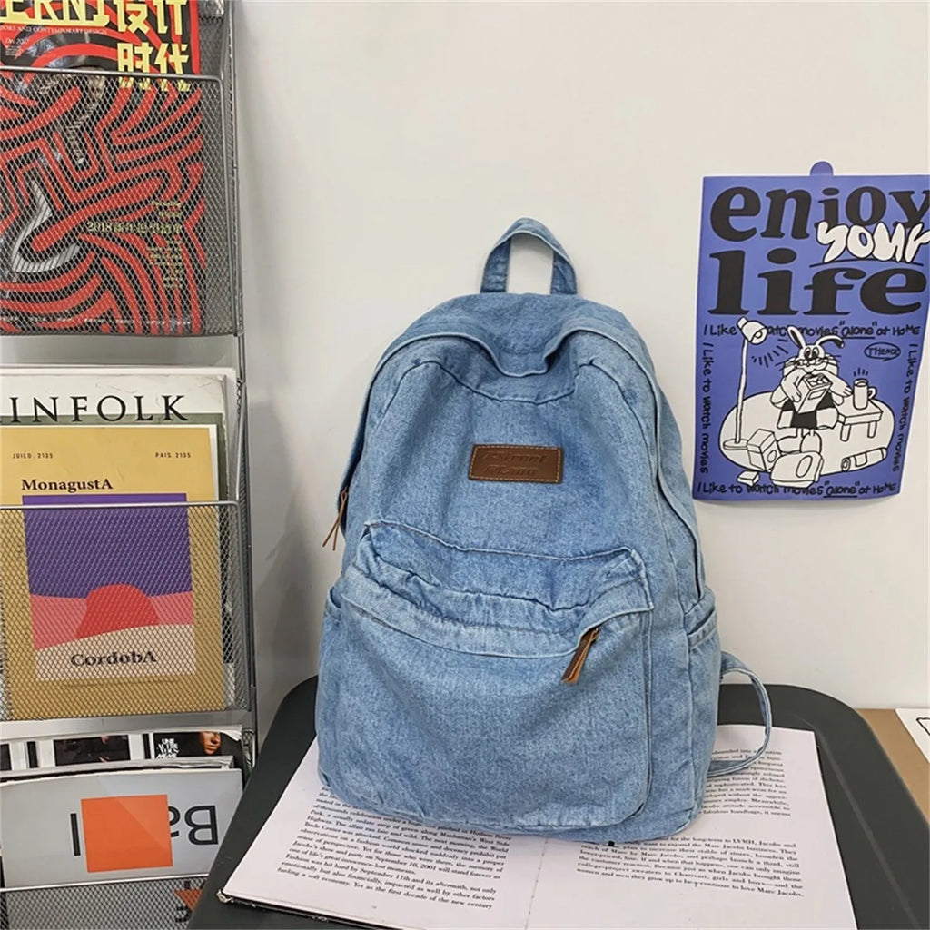 Denim Backpack  Classic Retro School Bag