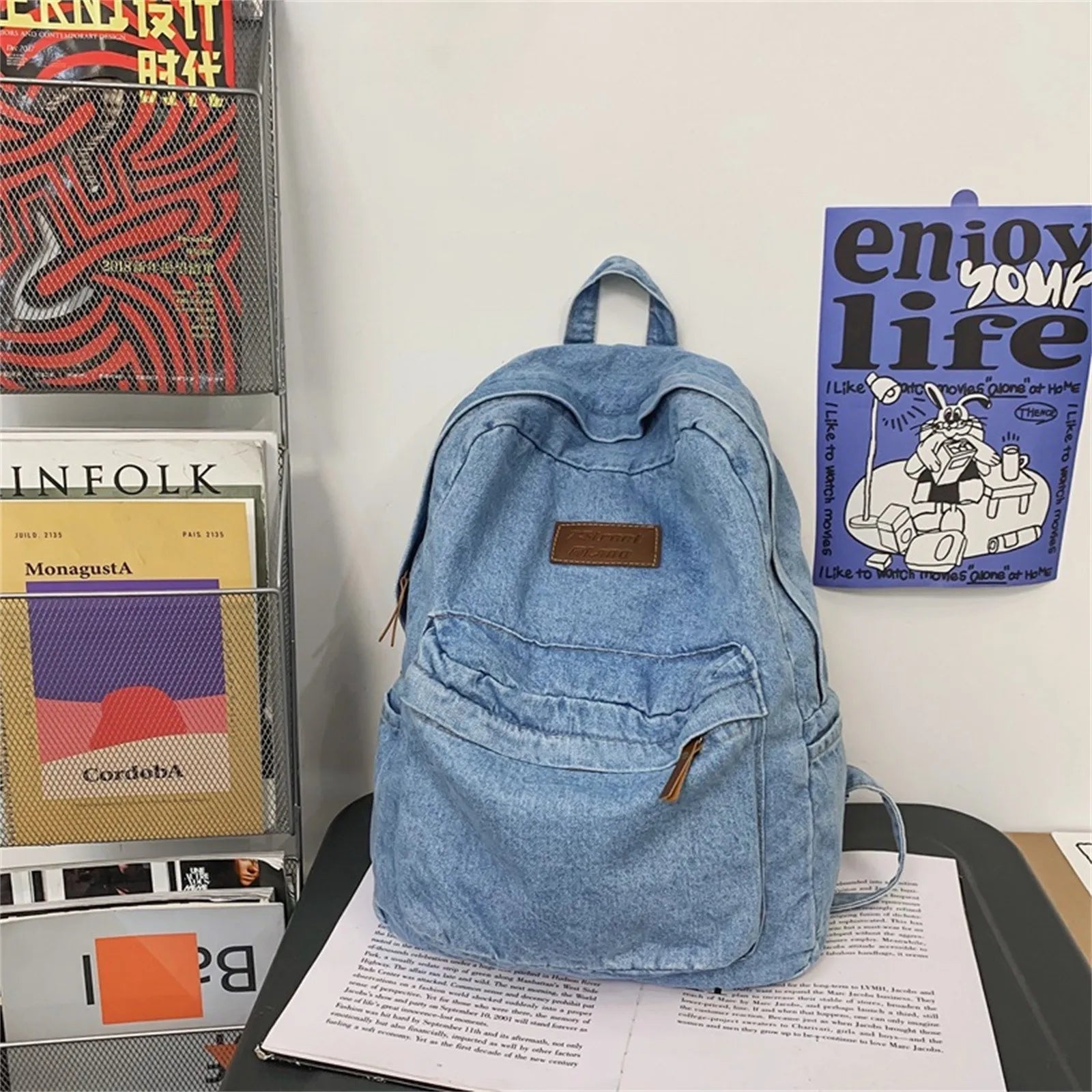 Denim Backpack  Classic Retro School Bag