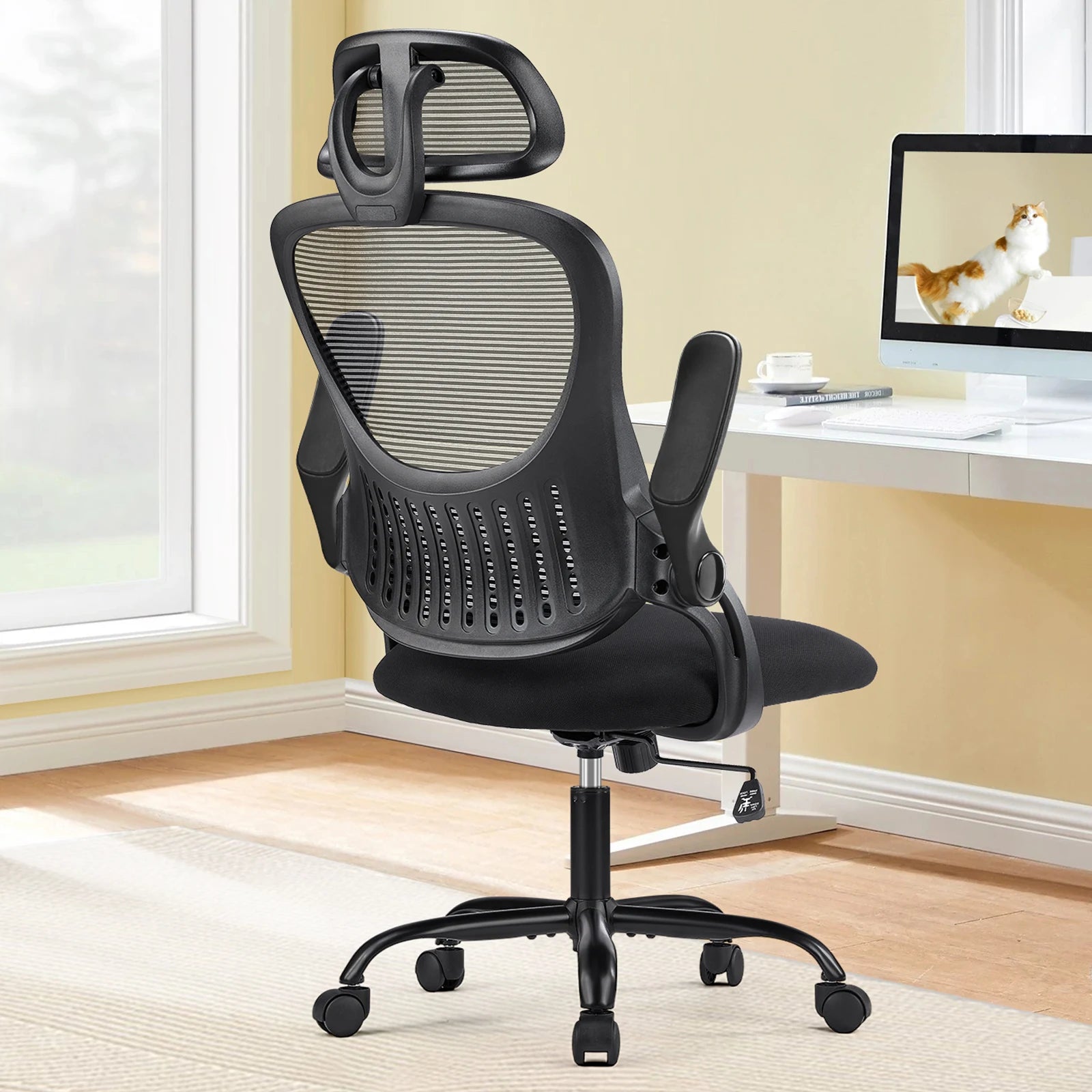 Mesh Ergonomic Office Computer Desk Chair Flip-up Arms Adjustable Headrests