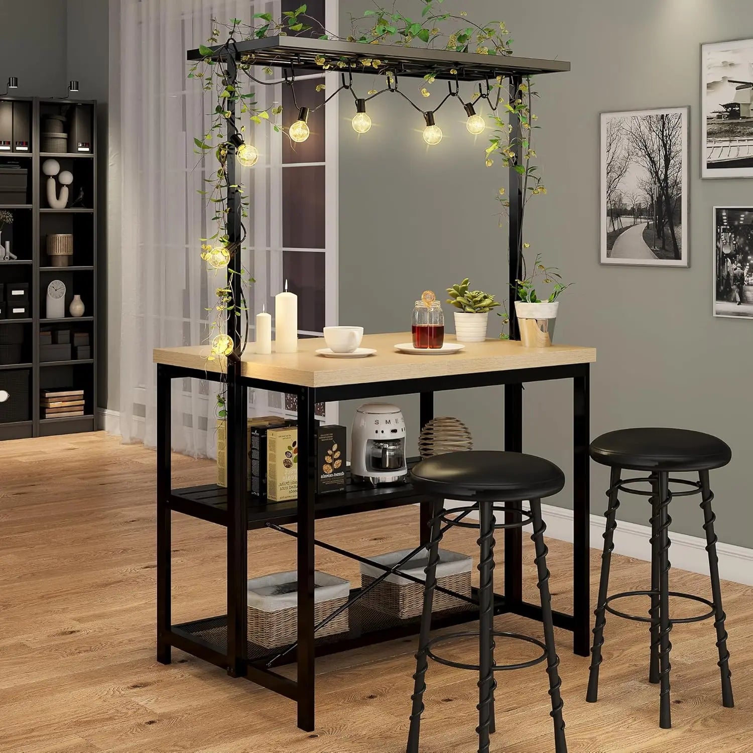 Kitchen Island with Storage ,3 Tier Microwave Stand Oven Shelf Bar Table