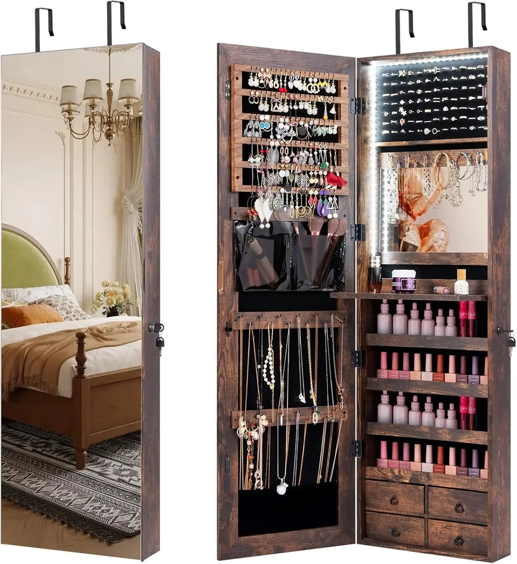 LED Strip Jewelry Armoire with 47.2" H Full Length Mirror