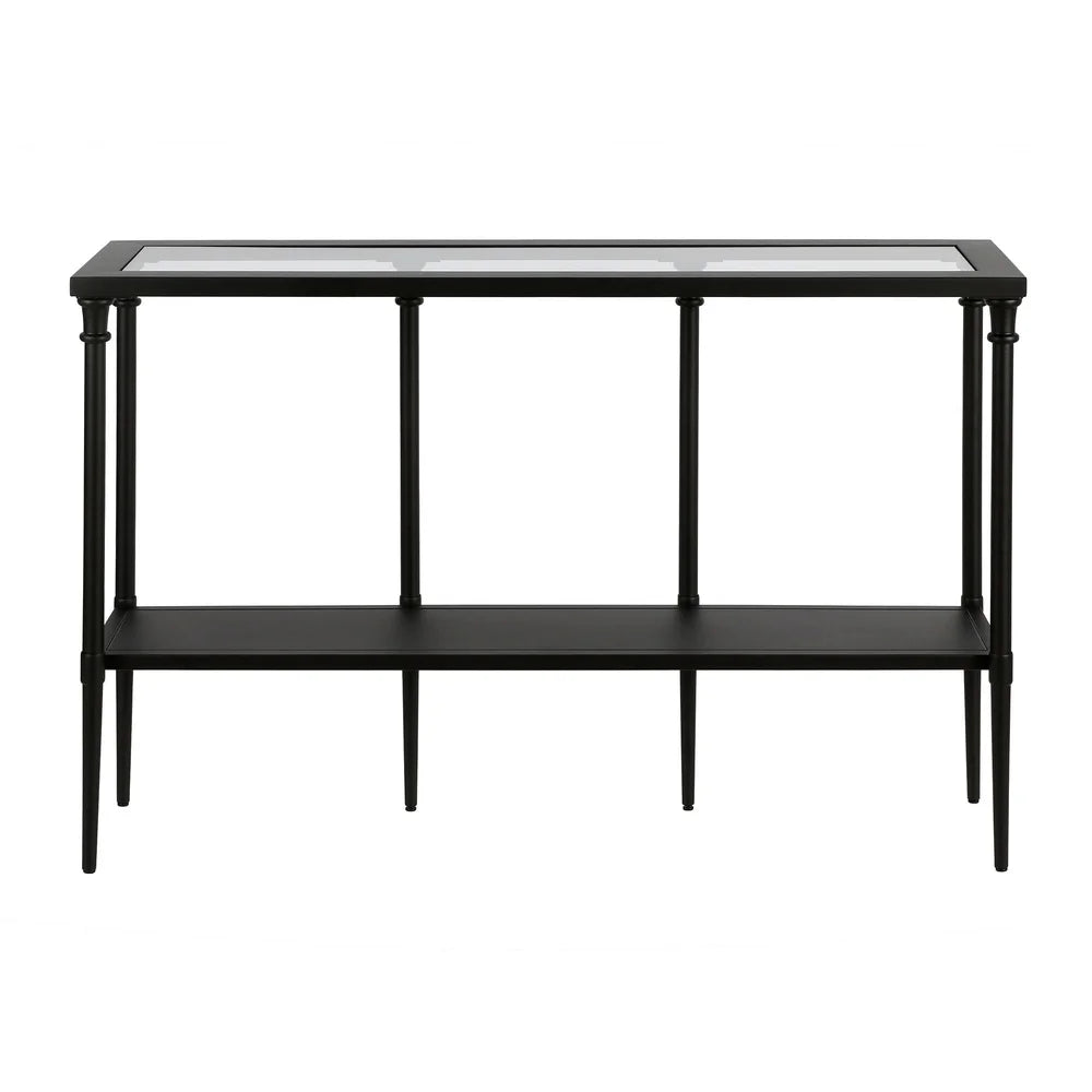 Vintage Inspired Rectangular Console Table with Tempered Glass Top and Shelf