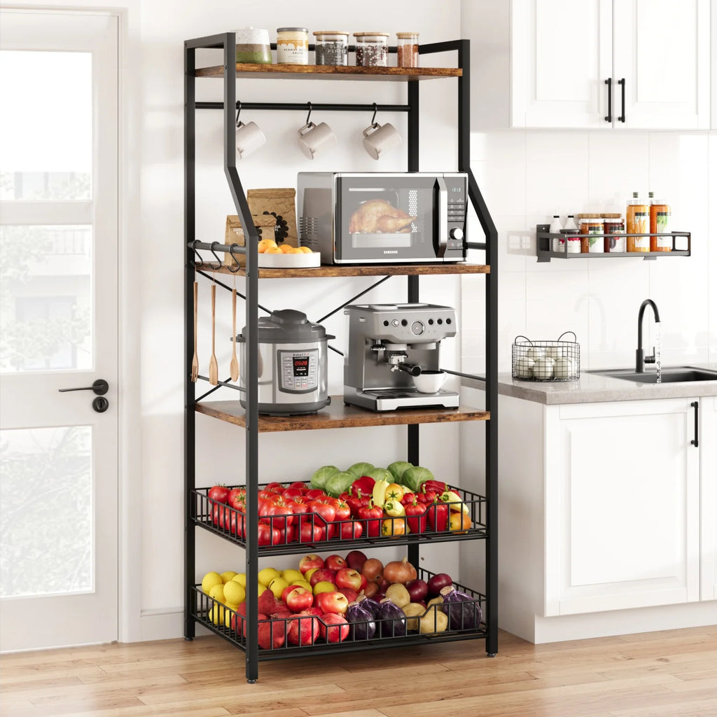 Kitchen Bakers Rack Microwave Oven Stand with 2 Large Wire Basket