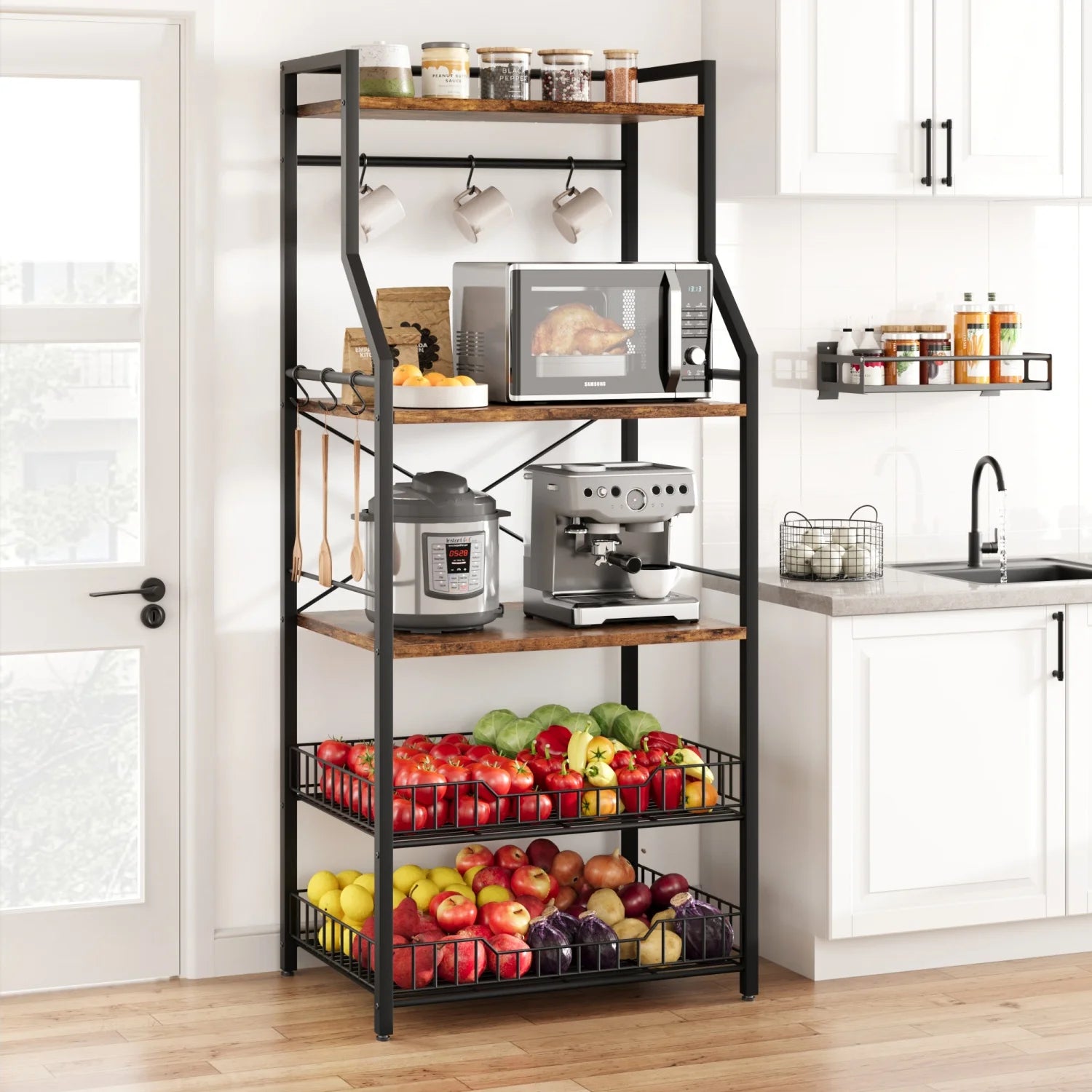 Kitchen Bakers Rack Microwave Oven Stand with 2 Large Wire Basket