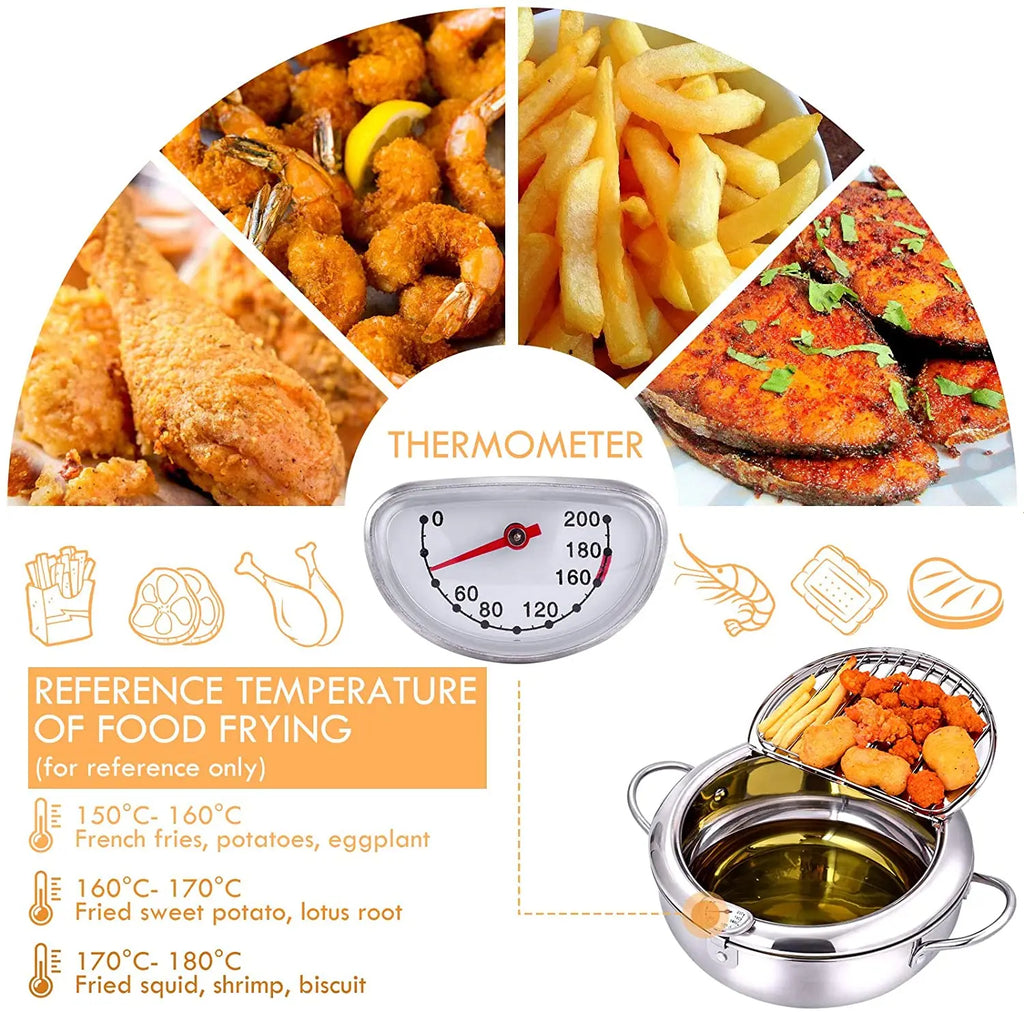 Deep Frying Pot with a Thermometer and a Lid