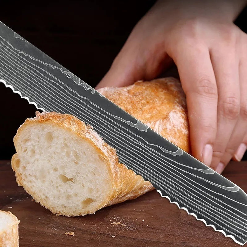 Sharp Chef Knife Stainless Steel Laser Damascus Style Cleaver