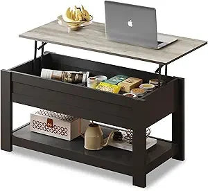 Lift Top Coffee Table with Hidden Compartment and 2 Storage Shelves
